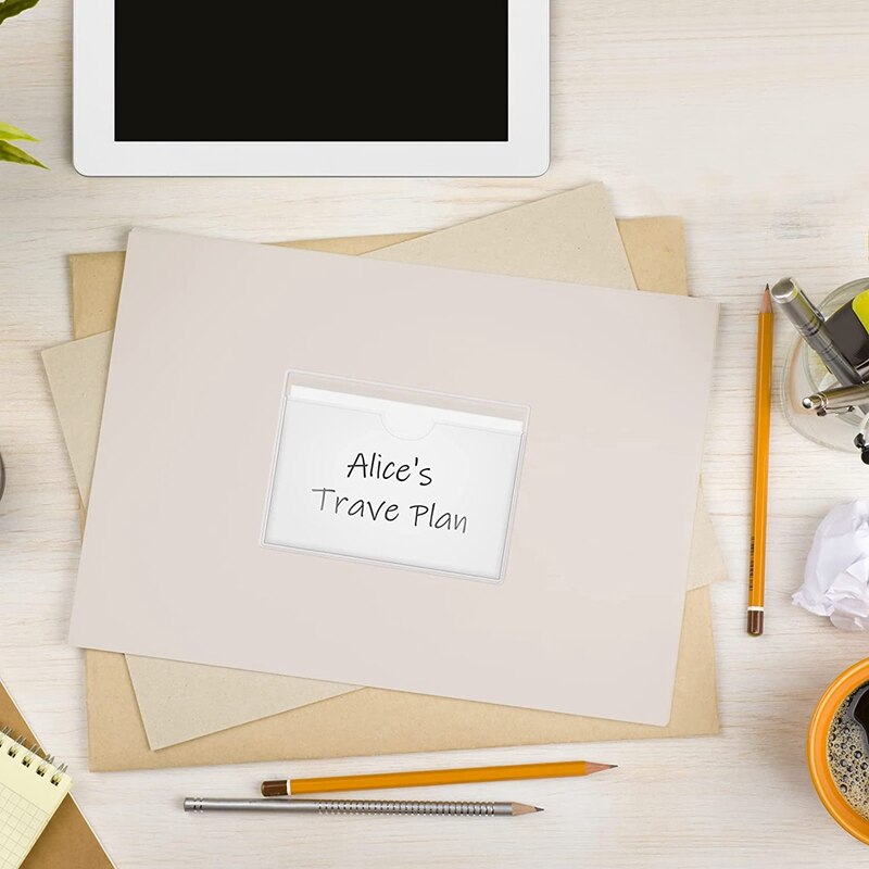 60 Pack 3.5 x 4.7 Inches Self-Adhesive Label Holder Card Pockets Label Holder Clear Plastic Library Card Holder