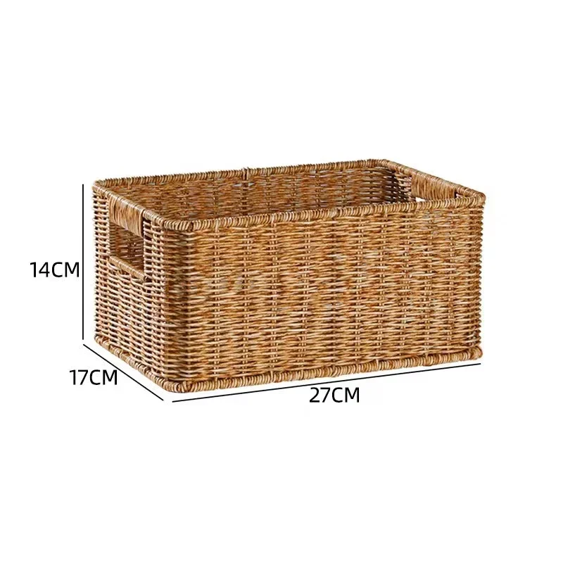 Strong Rectangle Woven Storage Basket with Handles, Waterproof Plastic Baskets for Home Toy Storage, Nest: Yellow