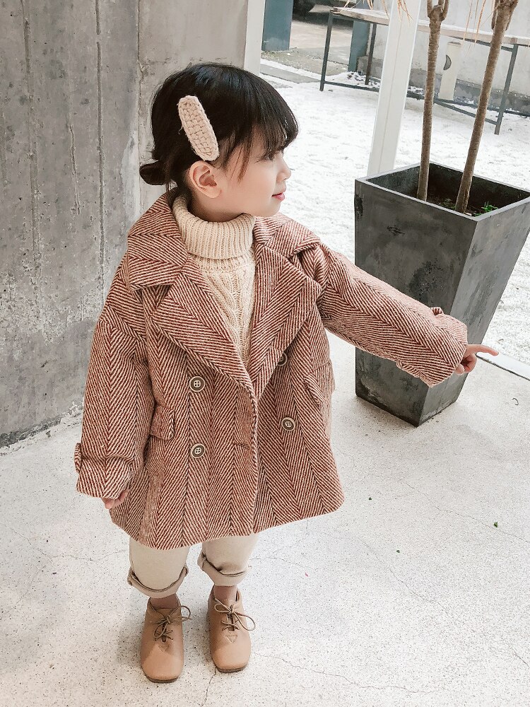 New Girls Fashion giacca di lana doppiopetto autunno inverno coreano bambini capispalla sciolto cappotto cappotto ispessito per bambini B114