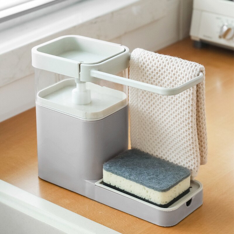 2- i -1 sæbedispenser med svampeholder 1pc håndklædestativ til håndklæde manuel presse sæbeholder køkkenrengøringsværktøj