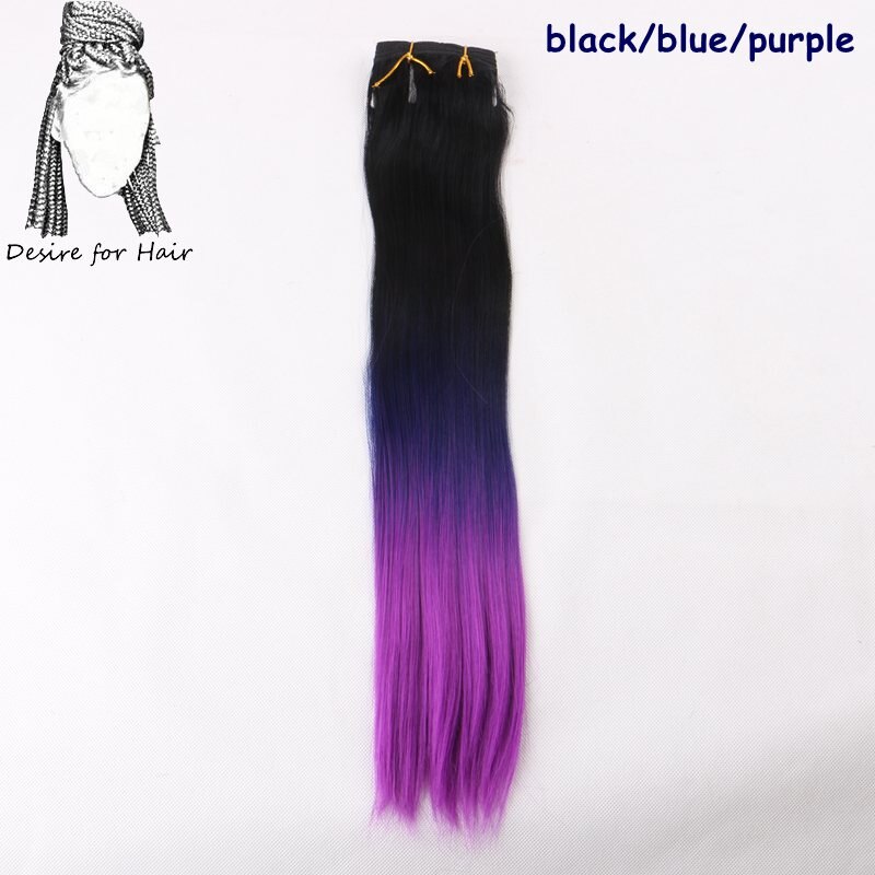 Deseo de pelo 20 pulgadas 100g extensiones de pelo ondulado sintético rectas resistentes al calor color degradado por lote, color morado y rosa: Púrpura