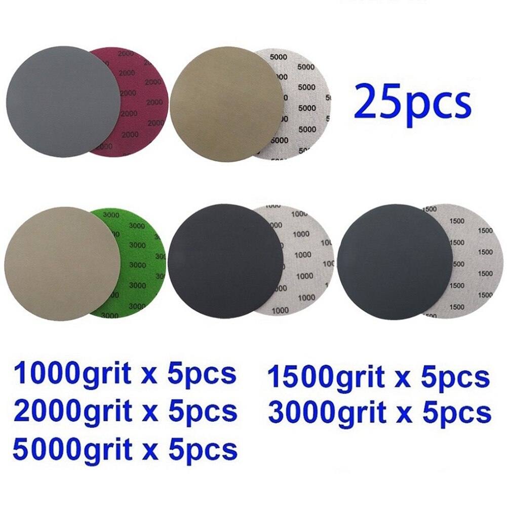 Waterproof Sandpaper 1000 1500 2000 3000 5000 Grit 125mm 25pcs Hook Loop