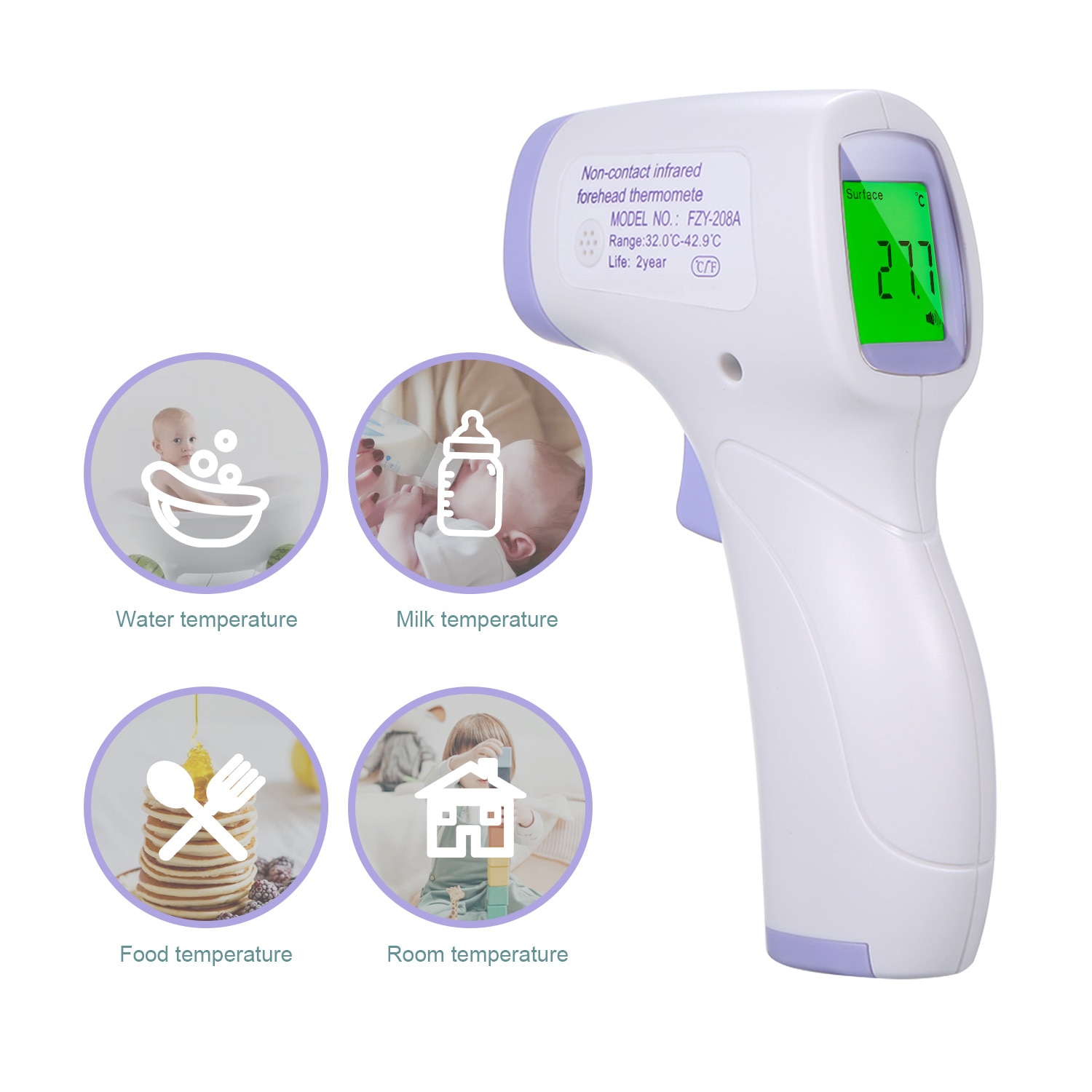 VIP Non-contact Infrafred Thermometer Forehead Ear Thermometer 0.5s Fast Reading Beep Alarm LCD Display 3-color Backlight