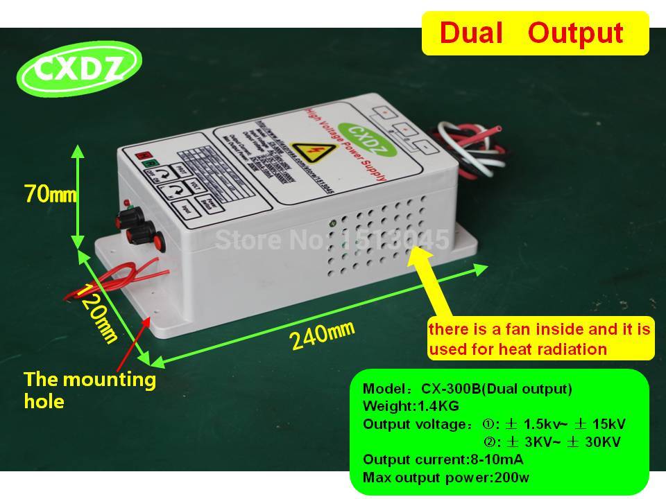 High Voltage POWER supply with 30KV output with electric spark Provented for electrostatic air cleaner dual output