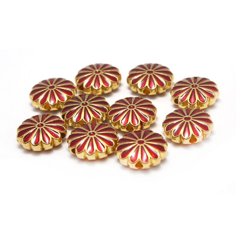 10Pcs Shiny Olie Enamel Bloem Bedels Kralen Accessoires Metalen Spacer Kralen Voor Sieraden Maken Diy Ketting Armband Craft: red