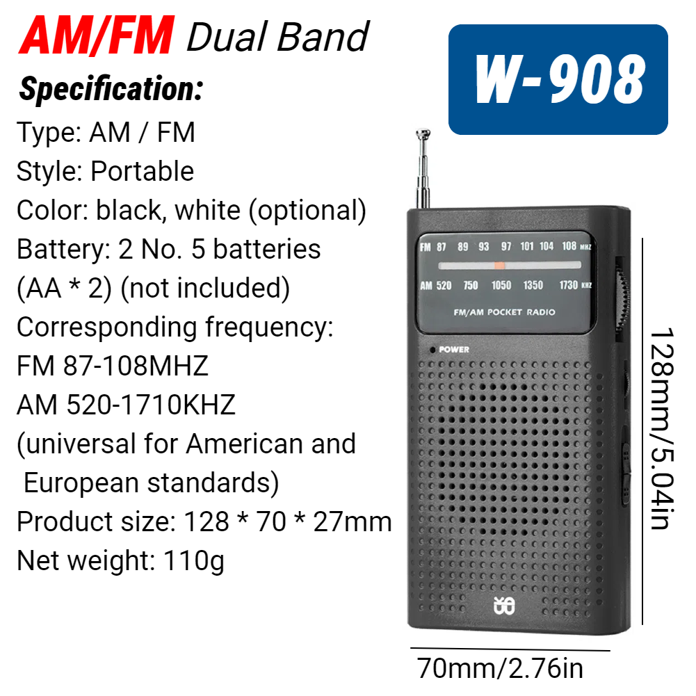 Mini Radio portátil con altavoz incorporado, receptor mundial Retro, Radio de bolsillo con batería, antena telescópica AM/FM para interior del hogar: Rosa
