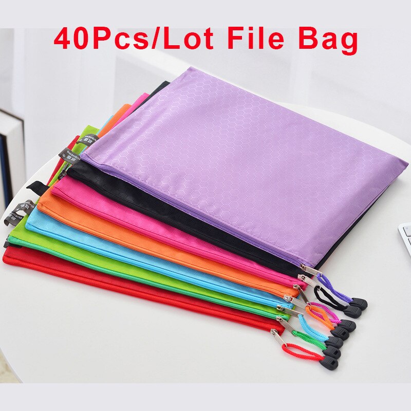 40Pcs/Lot Waterproof Zipper Paper File Folder Book Pencil Pen Case Bag File document bags office student supply