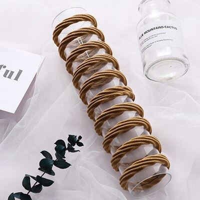 10 st grundläggande hårgummiband tjocka sömlösa scrunchies elastiska hårband enfärgad hästsvanshållare pannband håraccessoarer: Kaffe