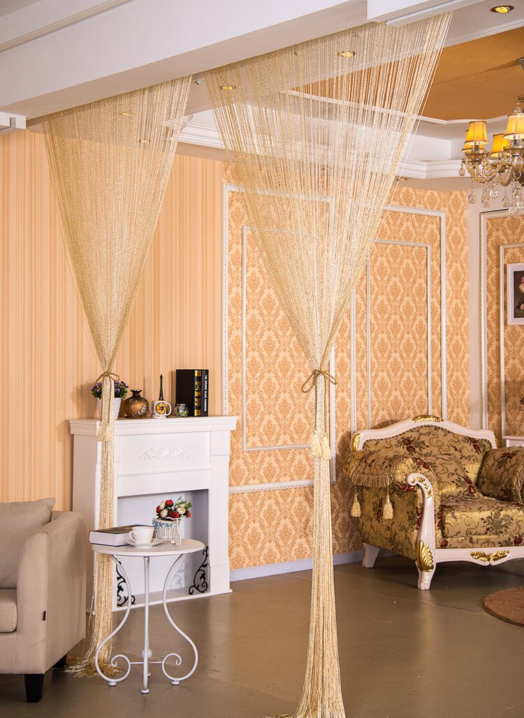 1pc Kristall Vorhang 100 x200cm Tür Vorhang Perlen Faden Vorhänge glänzend Quaste Schnur Hause Dekoration Wohnzimmer Hochzeit Dekor: Creme