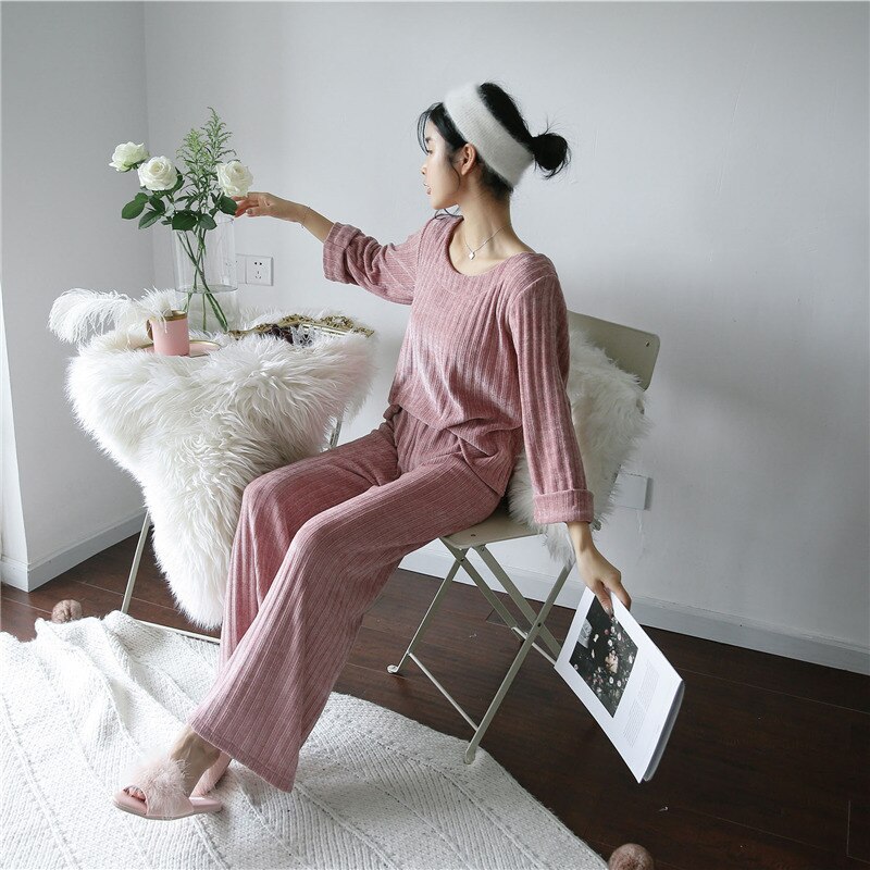 JULY'S LIED Vrouw Winter Flanellen Pyjama Sets 2 Stuks Warme Pyjama Dikke Nachtkleding Vrouw Casual Homewear
