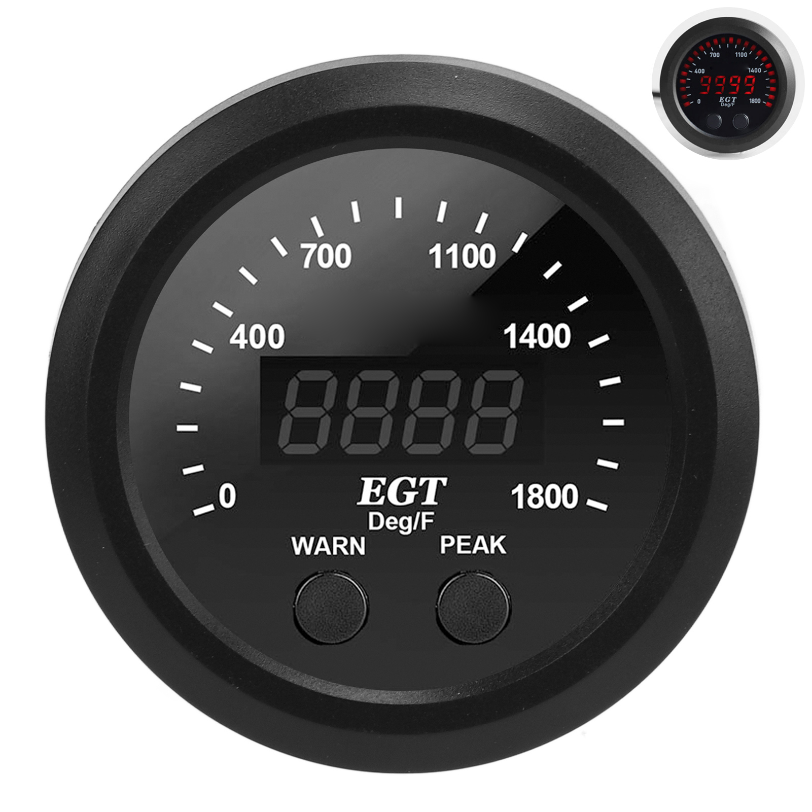 EGT Meter Car Exhaust Gas Temperature Gauge 2‑1/16in 52mm Ultra Thin 0‑1800℉ Red LED Universal with Sensor