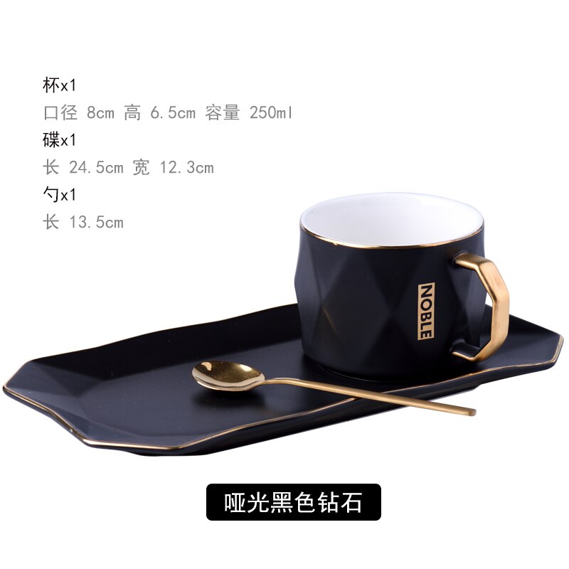 Juego de tazas de té de estilo nórdico, utensilio moderno de porcelana, juegos de vajilla de taza de café de cerámica europea, borde dorado, Xicara Drinkware EB50BD: black 2