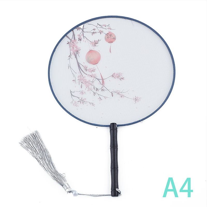 Éventail rond de Style chinois translucide, avec manche en bois, Portable, imprimé, Vintage, danse: A4