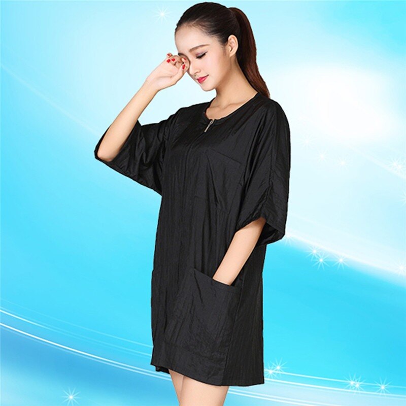 Chaqueta de estilista para salón , uniforme de cosmetología, capa de peluquería con cremallera, bata Kimono para cliente de SPA de belleza, delantal: black