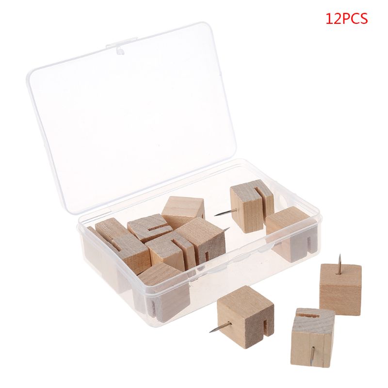 W3JD – punaises carrées en bois, 6 ou 12 pièces, pour tableau, dessin, Photo, goujon mural: 12 pcs