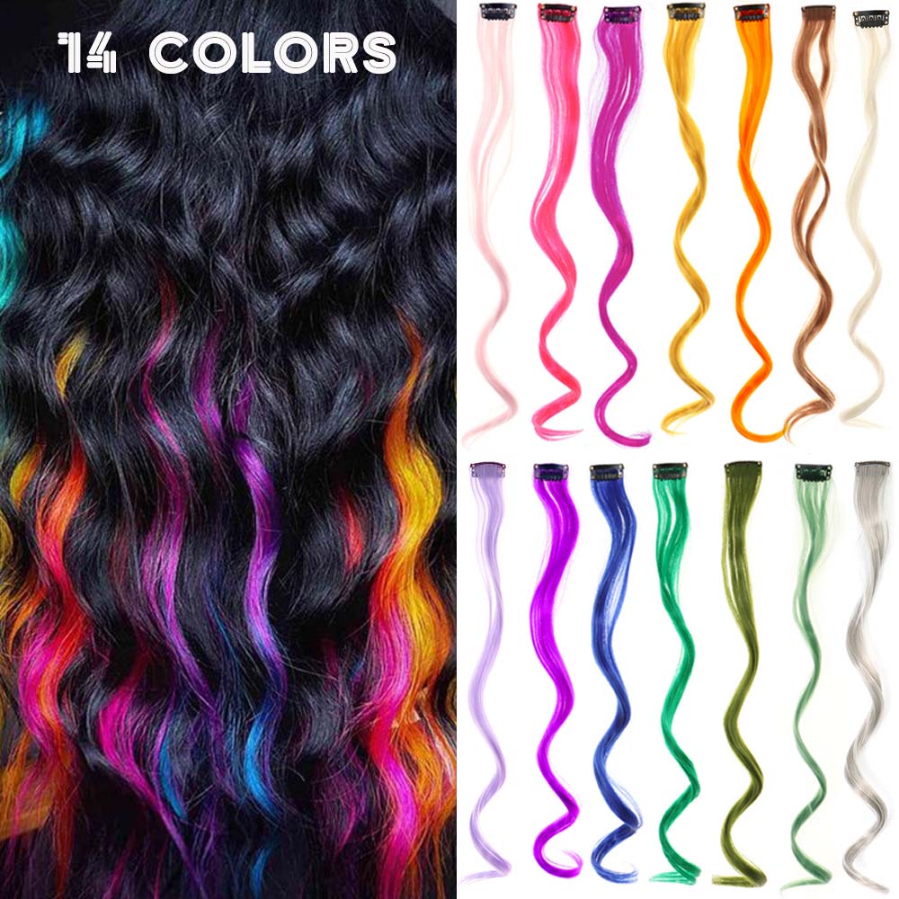 5 unids/set 18 pulgadas Clip de colores en extensiones de cabello largo rizado sintético resaltado postizos coloridos pelo de rayas para mujeres