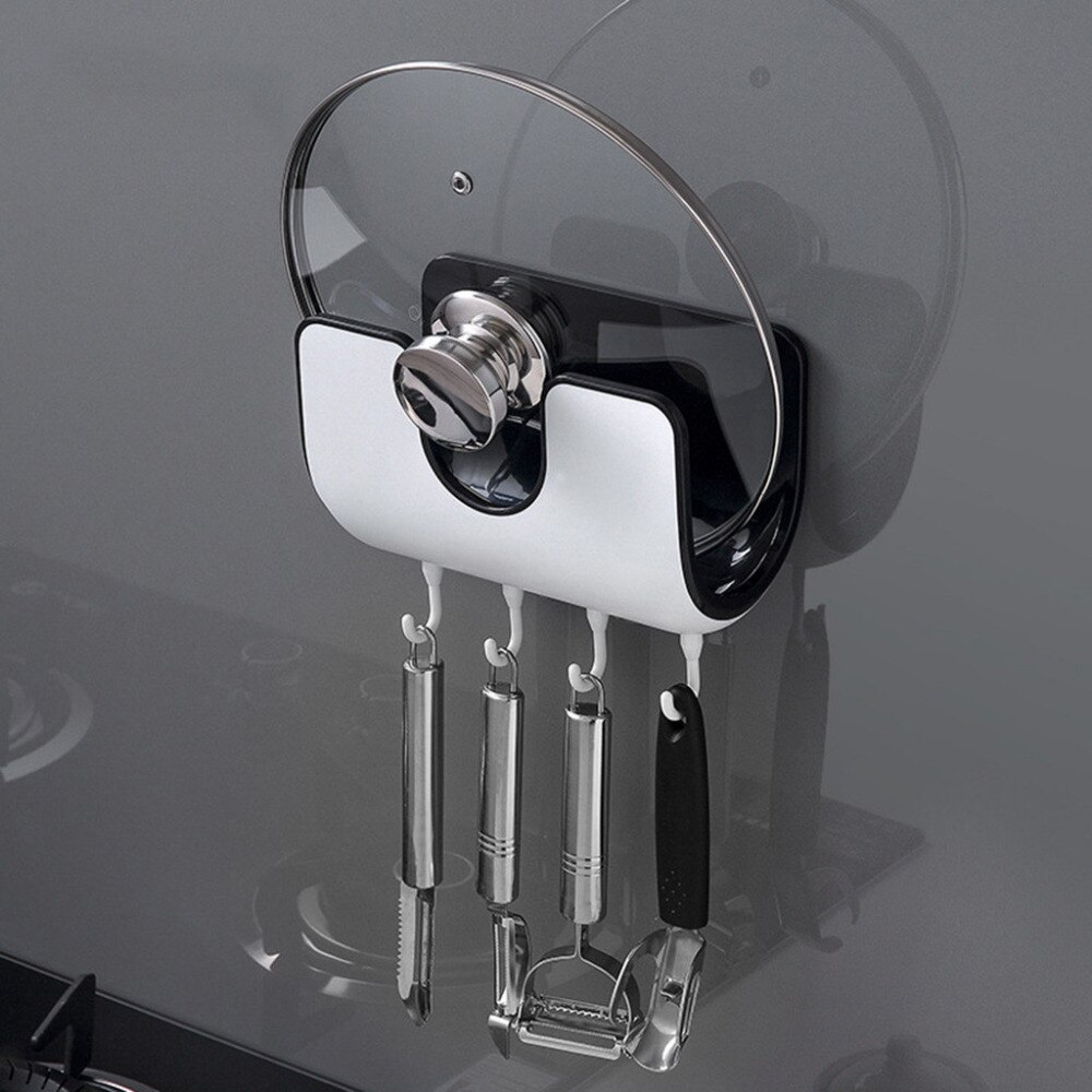 Kitchen Organizer Pan Pot Cover Lid Moisture-proof Rack Stand 4 Hooks Wall Mounted Antibacterial Spoon Plate Holder Organizers