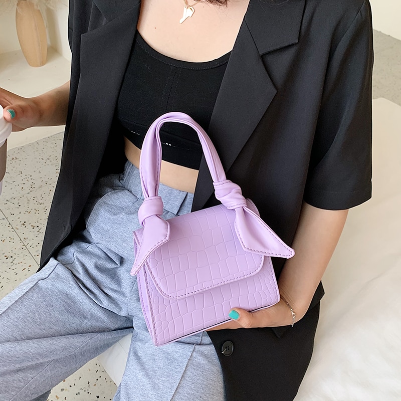 Sacs à bandoulière motif cuir pour femmes, petit sac à bandoulière violet, sacs à main et pochettes avec poignée, 2022