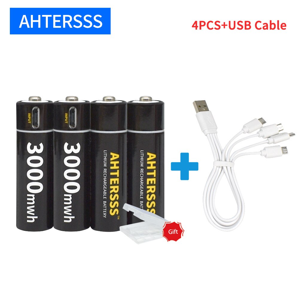 1.5v AA rechargeable battery USB aa lithium battery 2A 3000mwh smart usb charging: 4PCS and USB