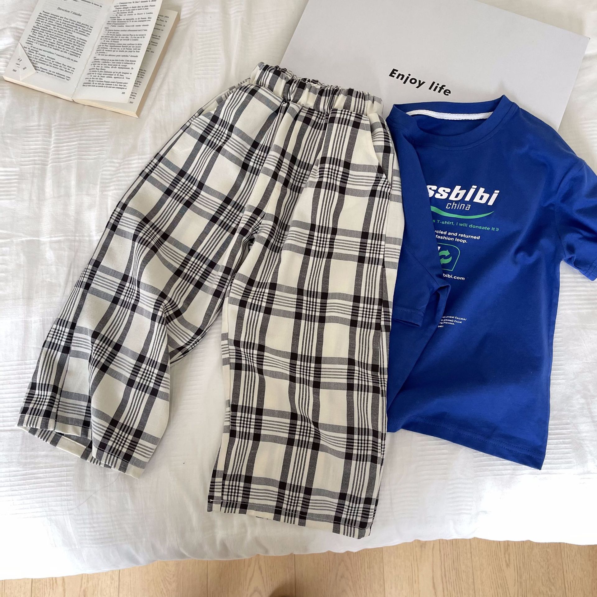 Pantaloni larghi traspiranti scozzesi estivi per bambini pantaloni sottili in cotone sciolto Unisex per bambini: 7T