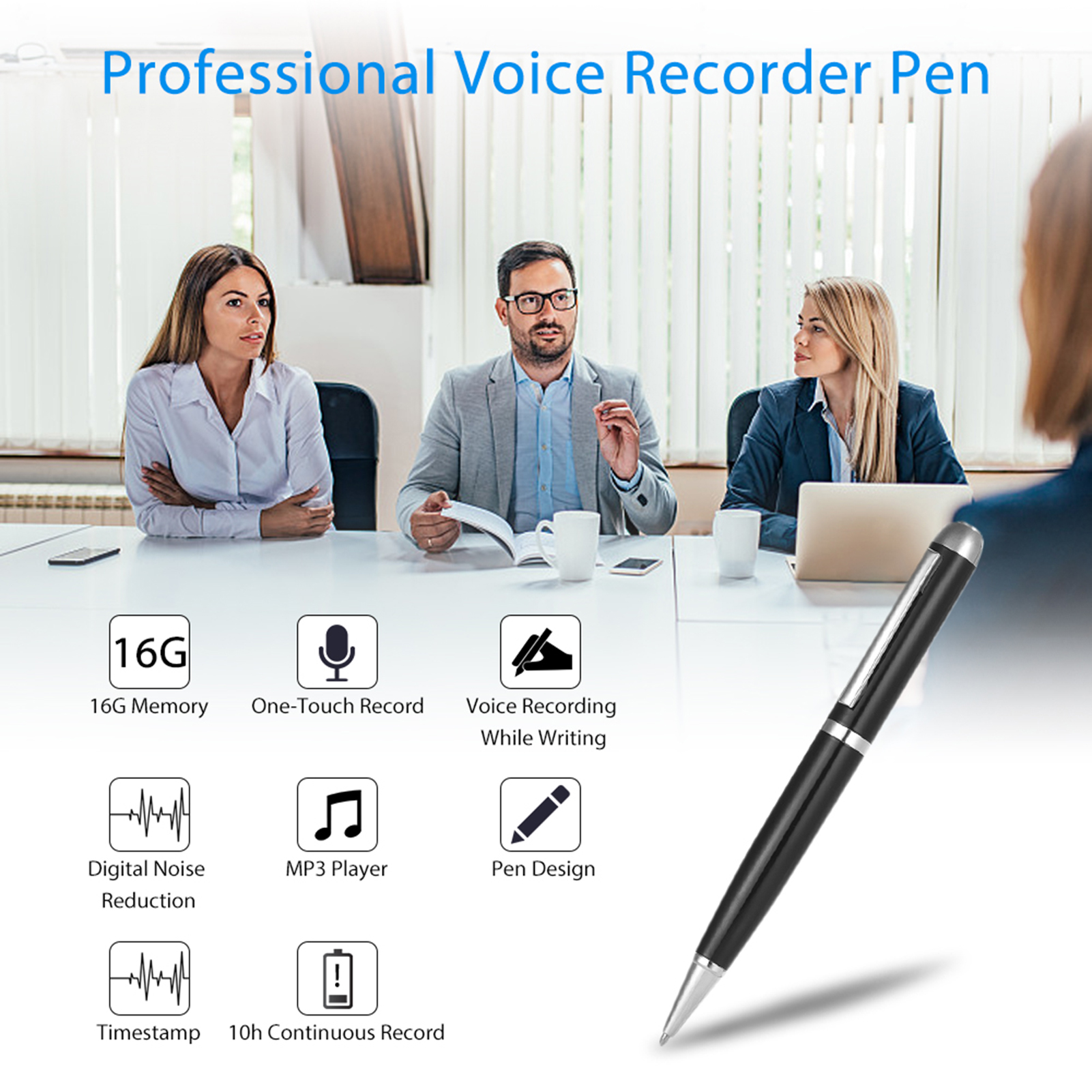 16GB digitale voicerecorder Pen Geluid Audio Dictafoon Opnameapparaat met USB-kabel Oordopje voor lezingen Klassevergadering