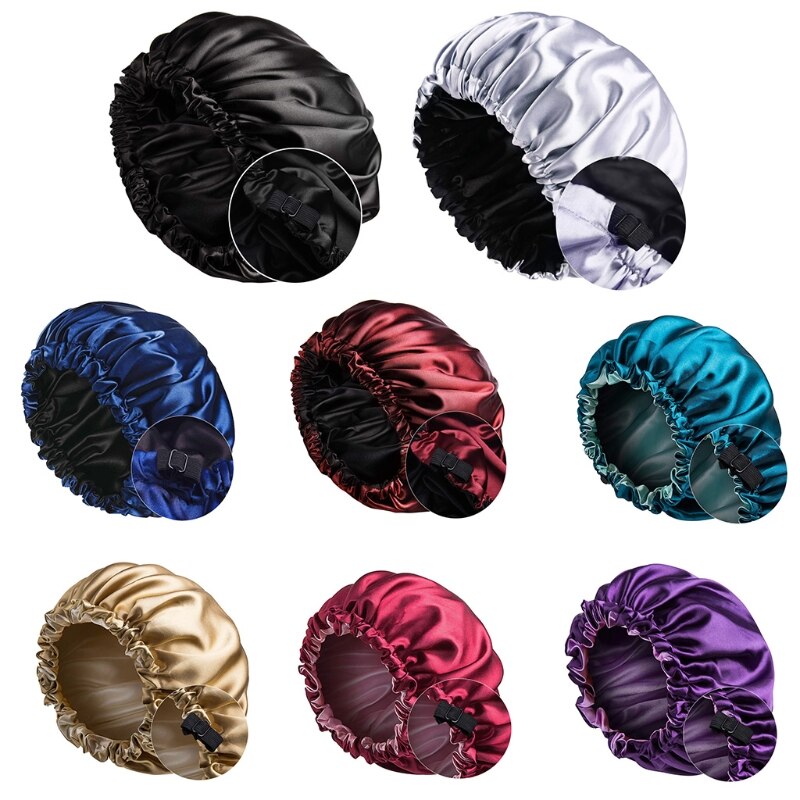 Satin Bonnet Sleep Cap Extra Large Double Layer Reversible Adjustable Night Sleeping Turban Hat Hair Wrap Head Cover