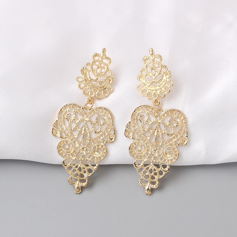 Retro Holle Boheemse Mode Blad Hanger Oorbellen voor Vrouwen Eenvoudige Legering Bloem Brincos Lange Sieraden Accessoires Meisje