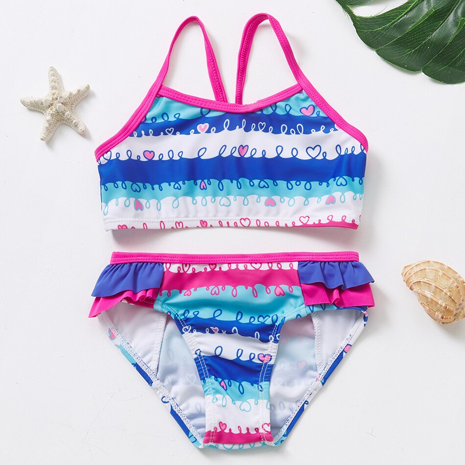Maillot De Bain Fille 4 Ans, 3 Pieces Imprimée Tankini Hawaïen Confortable Haut + Slip + Jupe 12 Ans Vacances Maillot De Bain Plage Piscine Ensemble Bikini