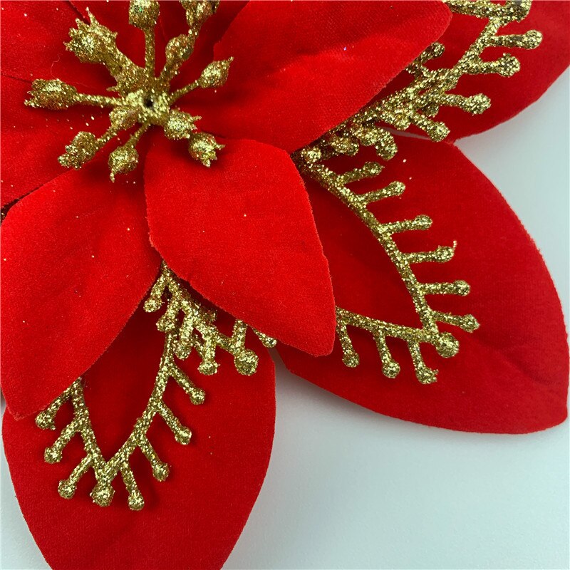 20cm/22cm butikk blomsterhode glitter kunstig silke blomst juletre ornament diy jul dekorasjon år dekor