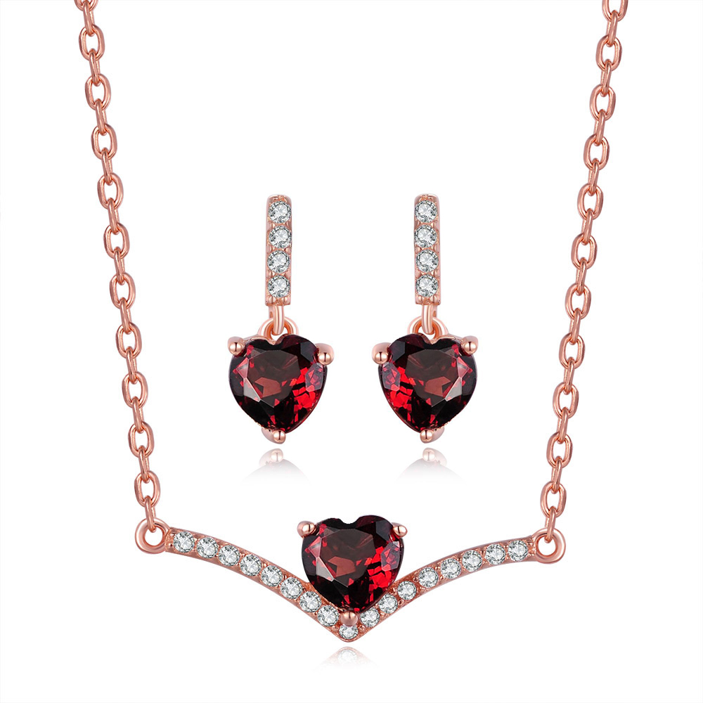 Jewelry Set For Women Korean Cute Heart Shaped Zircon Rose Gold Color Wedding Earrings Necklace Xmas Jewellry S531