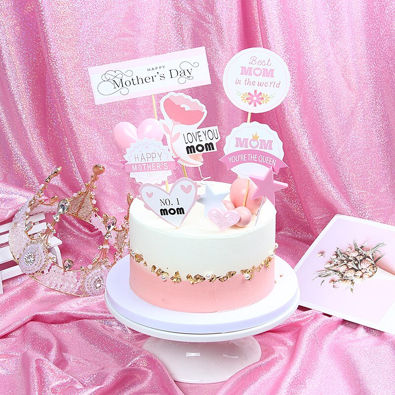 DIY Mother's Day Cake Topper kit Flowers Pink Circle Cake Topper Kit Kids For Mother Birthday Party Cake Decorations