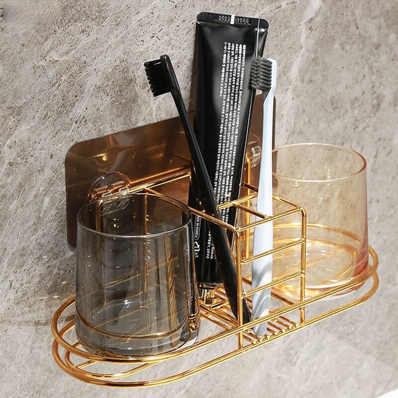 Juego de vasos de hierro forjado para lavado, estante de almacenamiento de pasta de dientes, soporte de Metal de escritorio, taza de vidrio para baño, ,