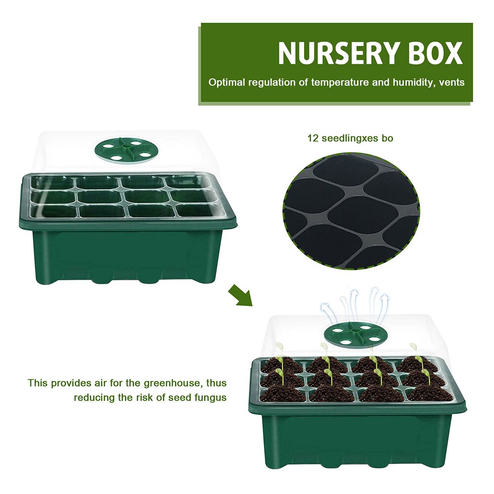 12 Hole Seed Starter Seedling Trays Greenhouse Propagation Box Plant Flower Grow Box Propagation Gardening Grow Germination Box