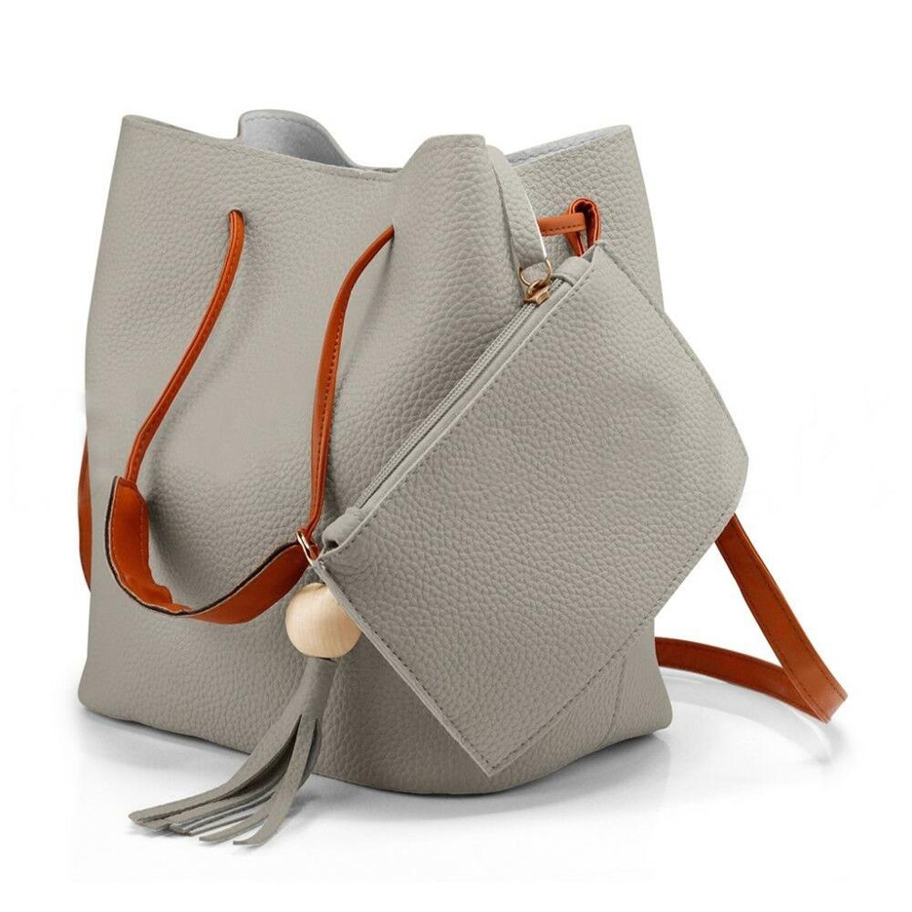 Dames leren tassen dames kwastjes portemonnee schoudertas handtas messenger tas crossbody tassen bucket bag torebki damskie: Grijs