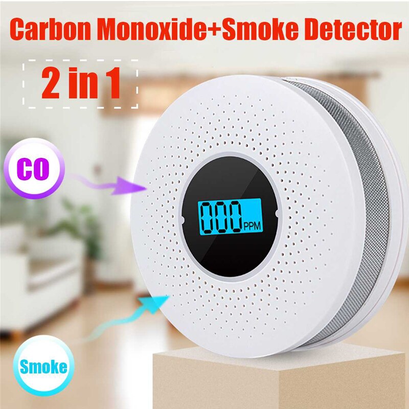 LCD Display 2 in 1 Fire Alarm Progressive Sound Photoelectric Smoke Detector Carbon Monoxide Detector Detects Multiple Gases