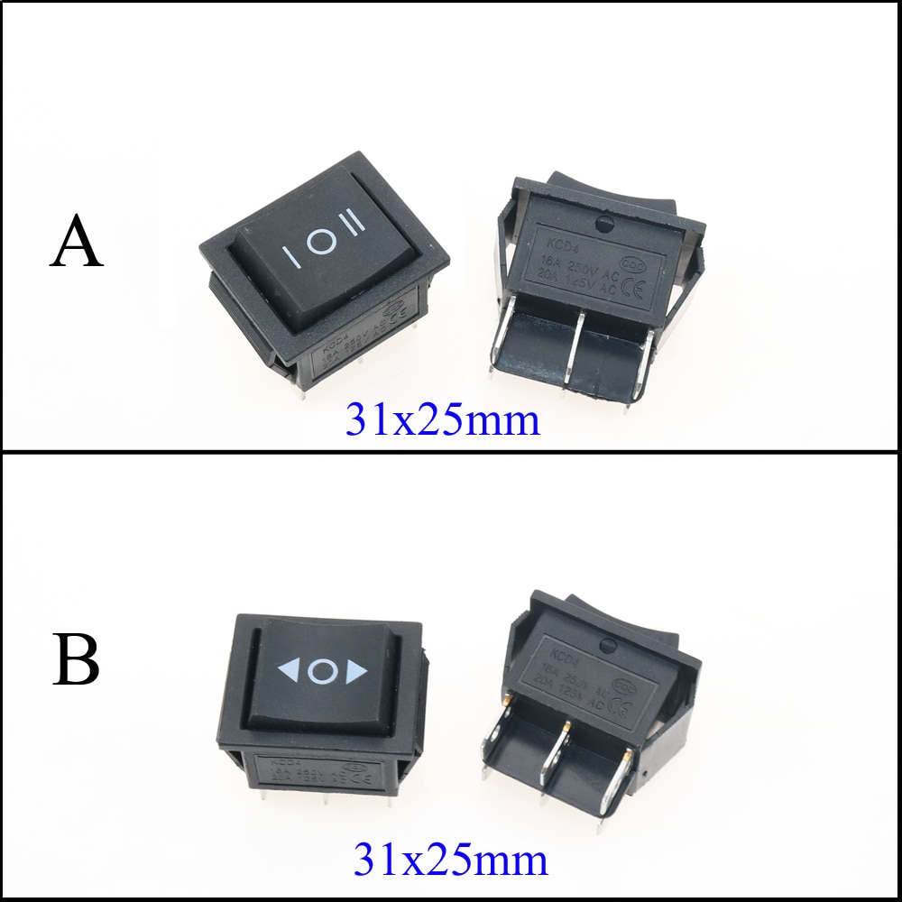 YuXi 6 Pin 3 Positie Boot (Op) Off-(On) KCD4 Kortstondige Tuimelschakelaar DPDT 16A 250V AC 20A 125VAC 31x25mm