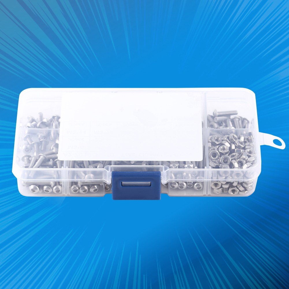 340pcs M3 Stainless Steel SS304 Button Head Hex Socket Screw Bolt Nut Assortment Kit Fastener Hardware