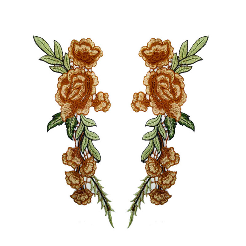 DIY Kleding Patch 1 PC/2 PCS Voor Jeans Badges Zak Naaien Borduren Ambachten Sticker Rose Bloem kleding Accessoires Applique: Bruin