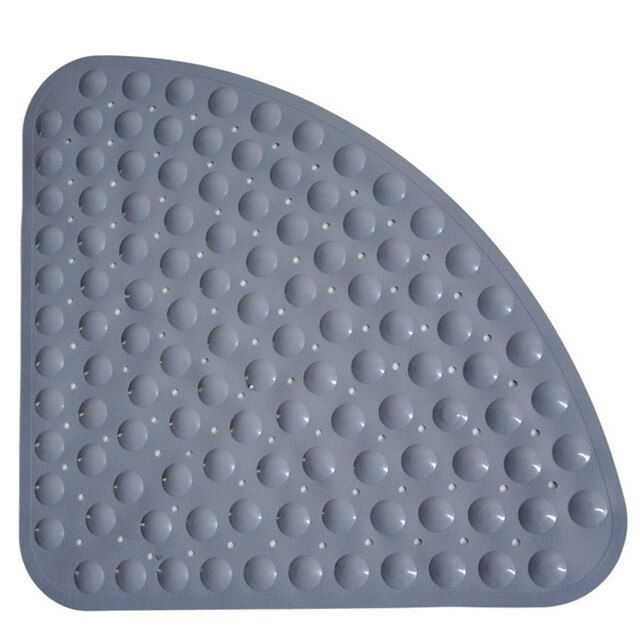 Bathroom Corner Shower Mat Sector Bath Mat Anti Slip No Smell Triangle Stand Up Bathmats Machine Washable Suction Cup Drain Hole: Gray