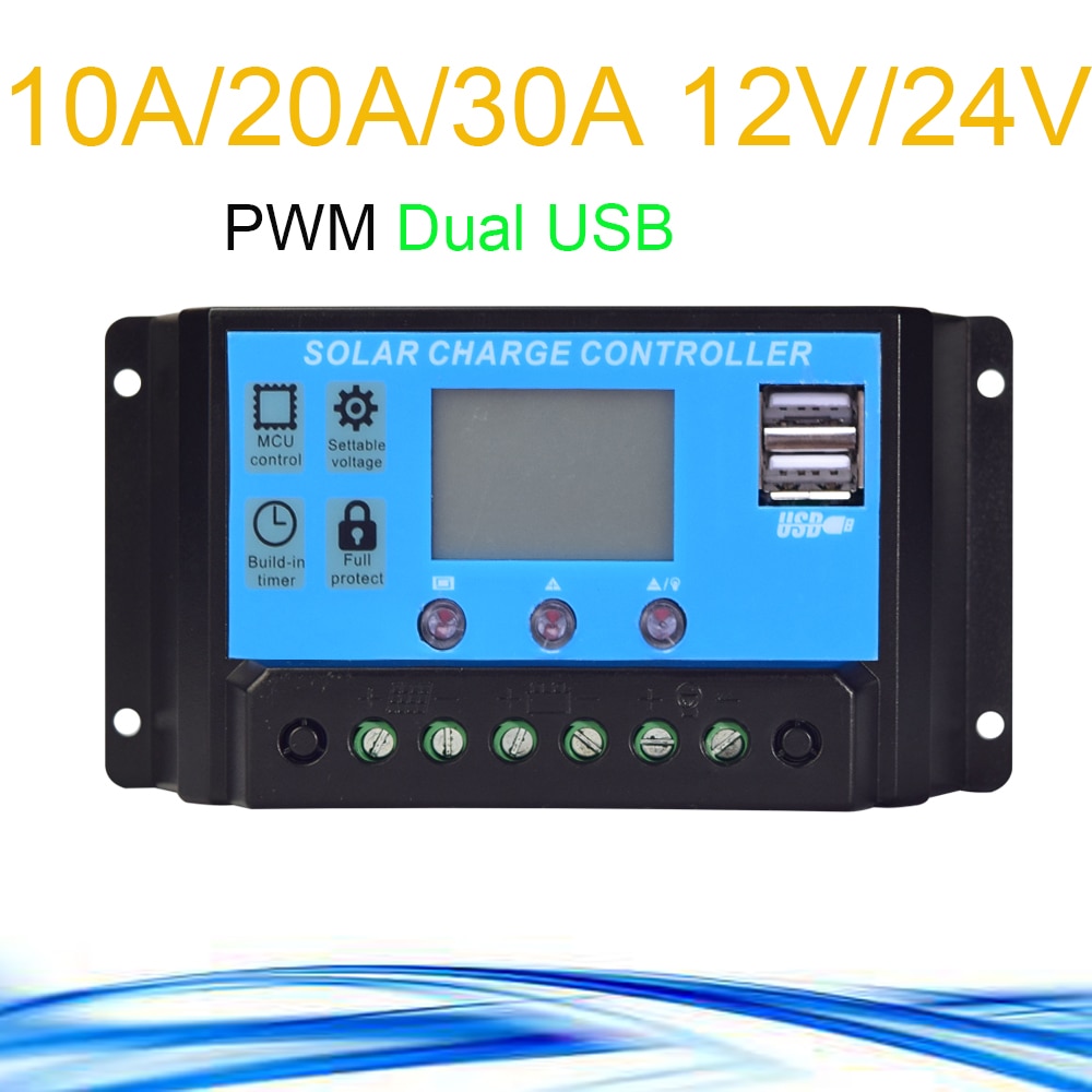 Solar System Accessories 10A/20A/30A 12V 24V PWM Solar Charge Controller+Battery Connection PV Cable+Connector+Mounting Bracket