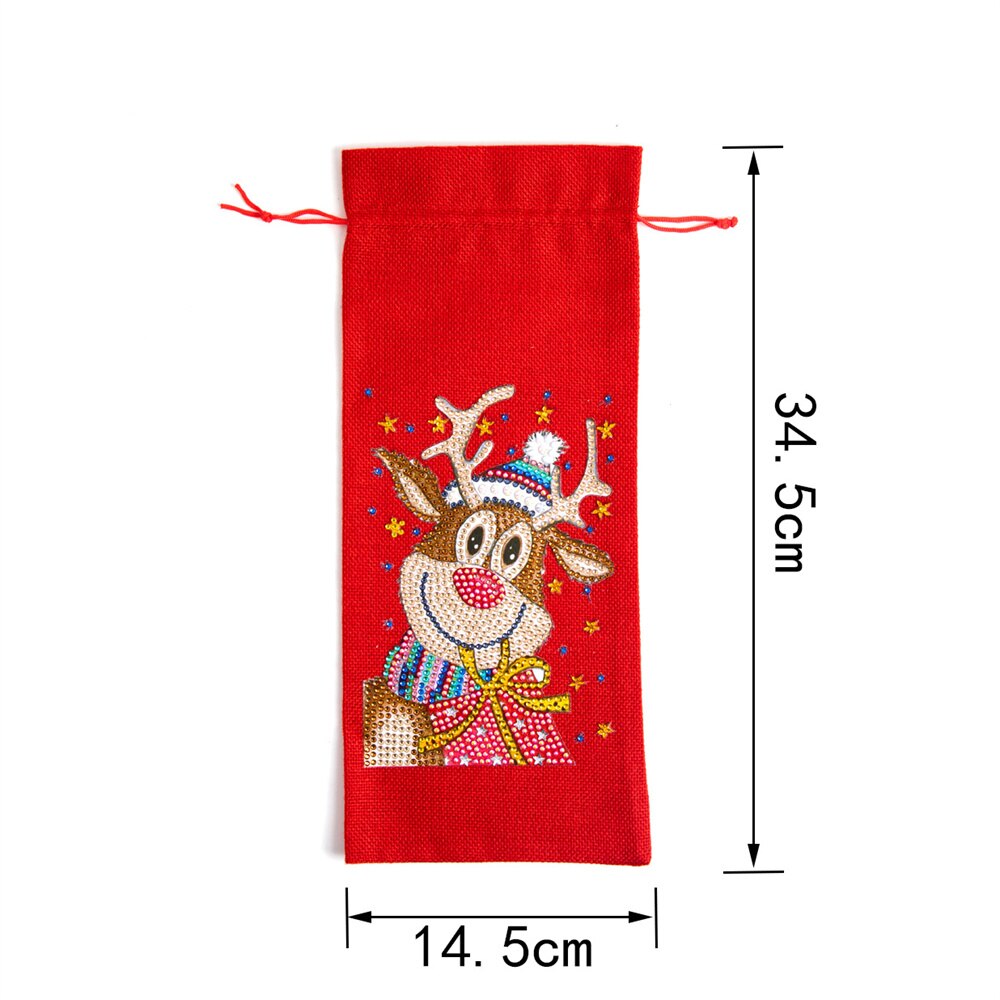 Diy Diamant Schilderen Kerst Wijnfles Zakken Cover Vrolijk Kerstfeest Xmas Wijn Fles Tasje Jaar Tafel Decoratie