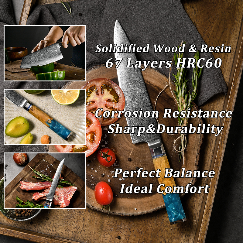 Grandsharp Kitchen Knife Set Damascus Kitchen Knife vg10 Japanese Steel Santoku Utility Bread Chef Gyuto Knives Cooking Tools