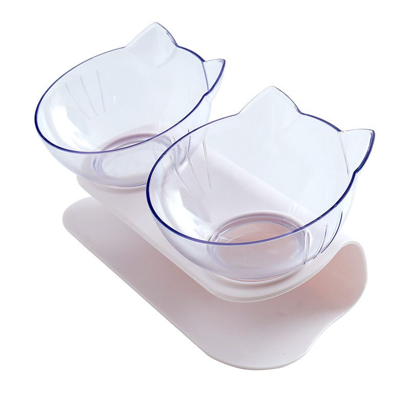Orthopedic Anti-vomiting Cat Feeder Dog Bowl Transparent AS Material Non-slip Food Bowl With Protection Cervical Transparent Cat: two