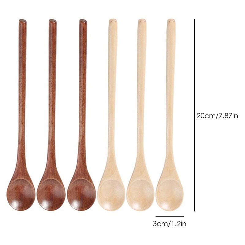 6 Pcs Wooden Spoon,Long Handle Wood Spoons Mixing Stirring Soup Coffee Iced Tea Spoon Used For Kitchen Mixing Cooking