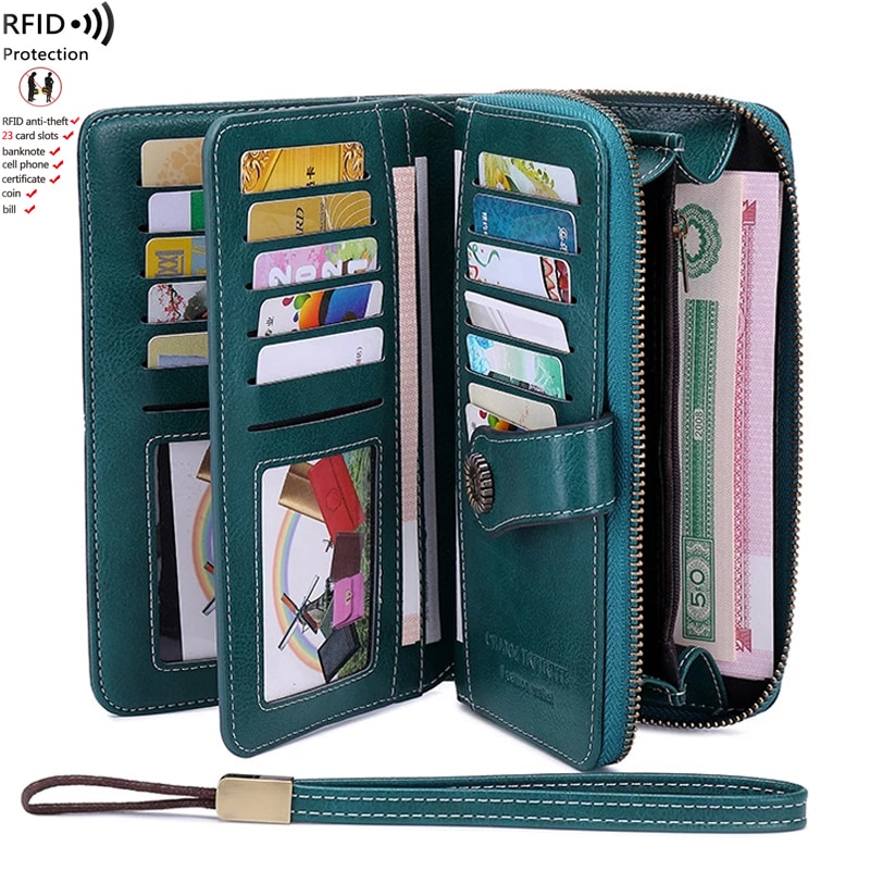 Naisten lompakko rfid varkaudenesto nahkalompakot naisille pitkä vetoketjullinen suuri naisten clutch-laukku naisten käsilaukku korttikotelo