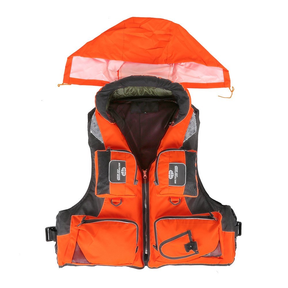 Lixada Adult Polyester Swimming Life Jacket Vest Fisihng Vest Drifting Boating Survival Fishing Safety Jacket Water Sports Wear: Orange / L