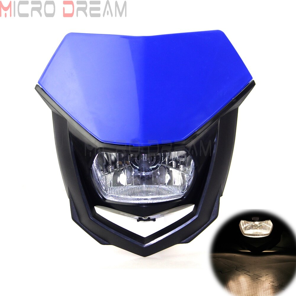 Motocross Dirt Bike Offroad Enduro H4 Headlight Universal 12V 35w Motorcycle Headlamp Mask for Honda Yamaha Suzuki CRF WRF DR YZ: Blue