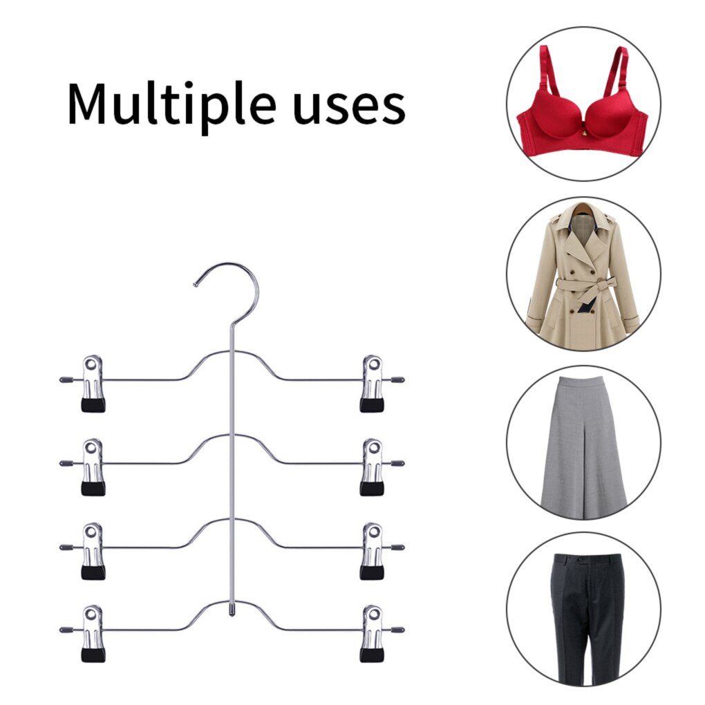 Multi-Functional Skirt Hanger 4 Tier Pants Holder Clip Steel Adjustable Space Saving Trousers Hanging Rack Clothes Storage Rack