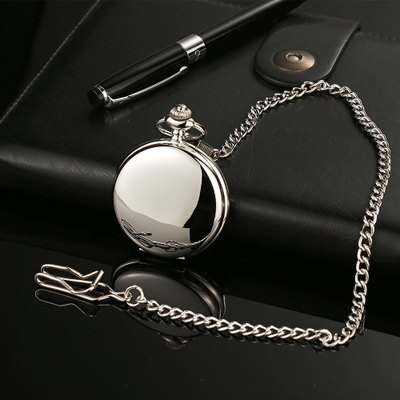 Retro Glad Mannen Zwart Zakhorloge Zilver Polish Quartz Fob Pocket Watches Hanger Met Ketting Pocket Fob Horloges: light silver