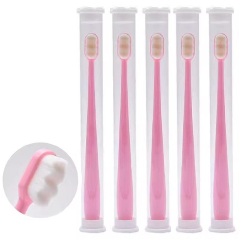 1/5 pièces brosse à dents avec boîte Ultra-fin doux Dense brosse à dents nettoyage en profondeur brosse à poils outils de nettoyage des dents buccales: Rouge